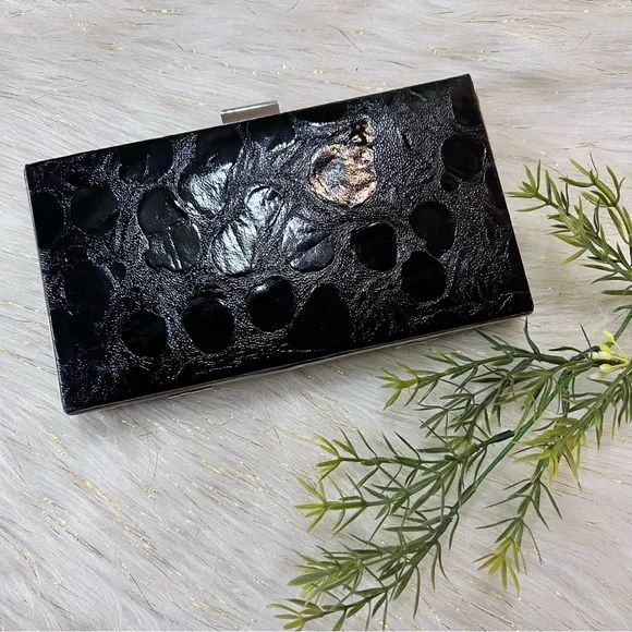 MICHE Black animal Print Faux Leather Silver tone Evening Clutch Bag NWOT - Picture 14 of 15